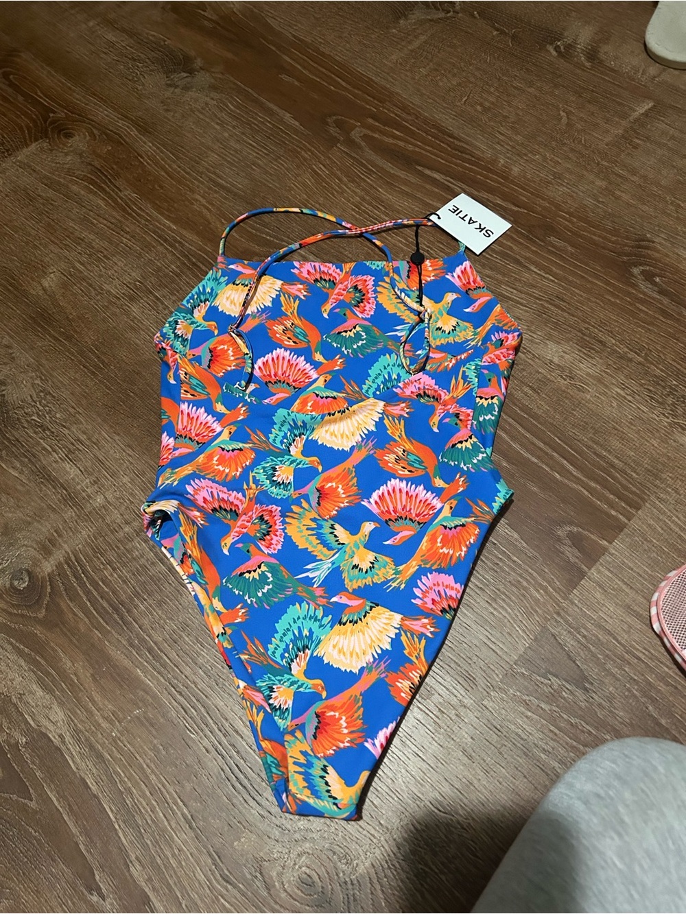 Skatie Resa One Piece Swimsuit in Blue with Pink, Orange & Green Floral Print - Picture 2 of 3